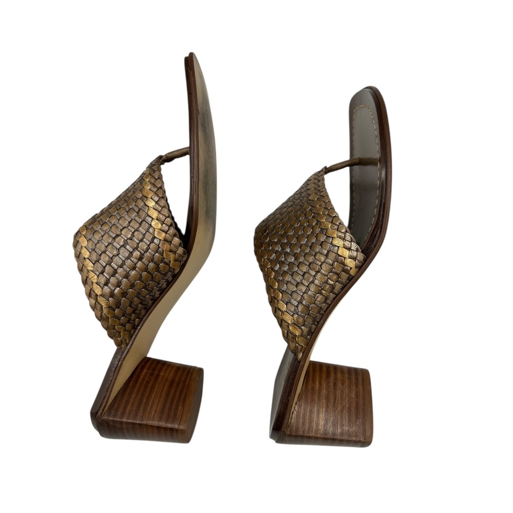 Enzo Angiolini Woven Slide Sandals Women's Size 7 M Brown Gold Block Heel - Picture 8 of 12